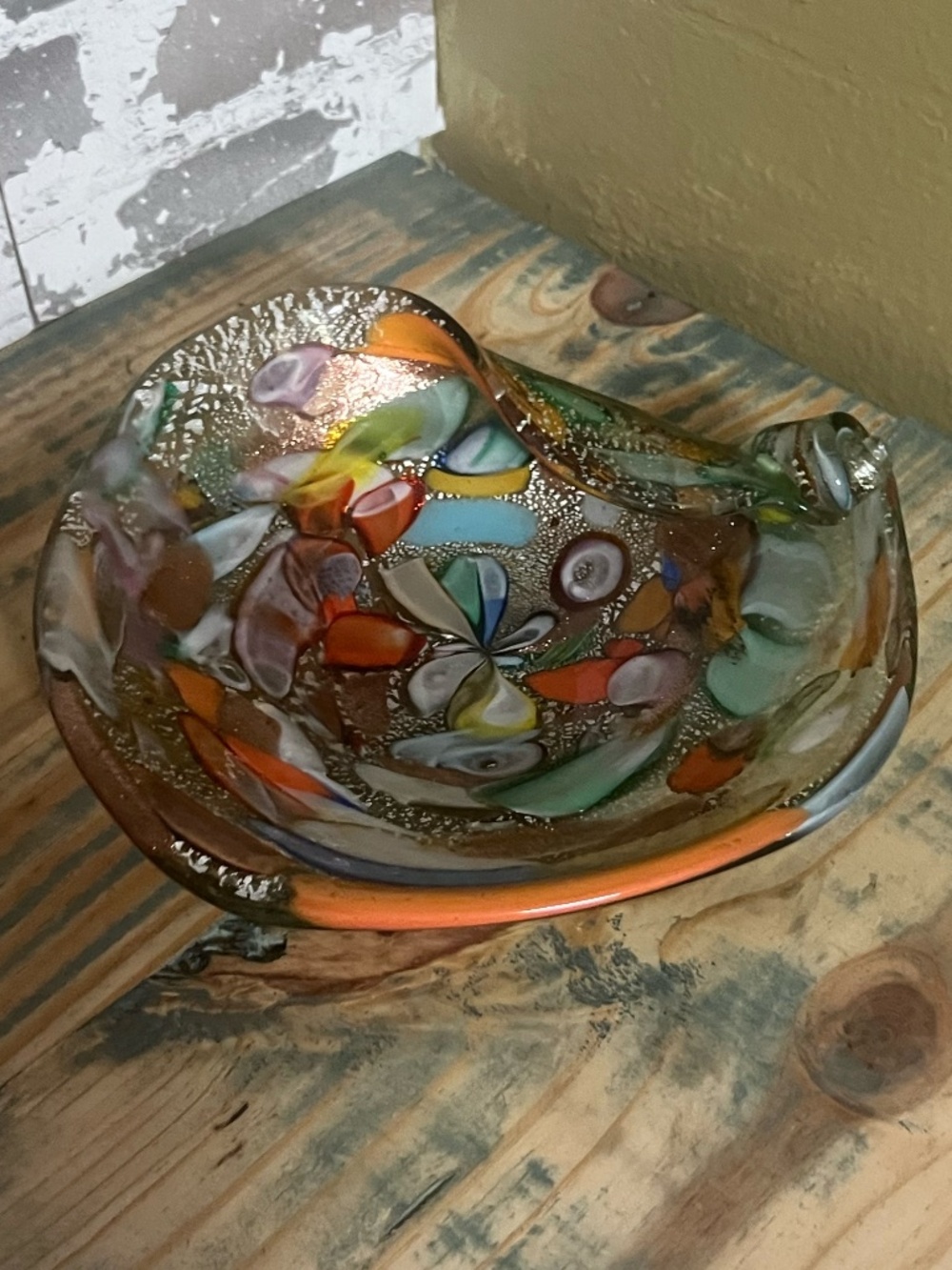 Vintage Murano-style "Tutti Frutti"multicolored confetti art glass dish